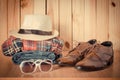 Travel accessories. Shirts, jeans, hats,shoes, ready for the tripÃ Â¹Æ